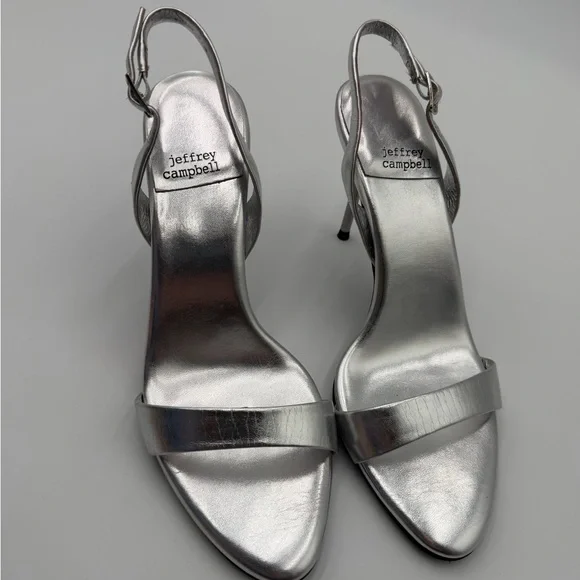 Jeffrey Campbell Go-Getter stiletto sling-back in metallic silver leather Sz 6.5 - Picture 7 of 11